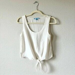 100% silk crop top tie detail lined white cream shirt tank summer WOMENS XS​